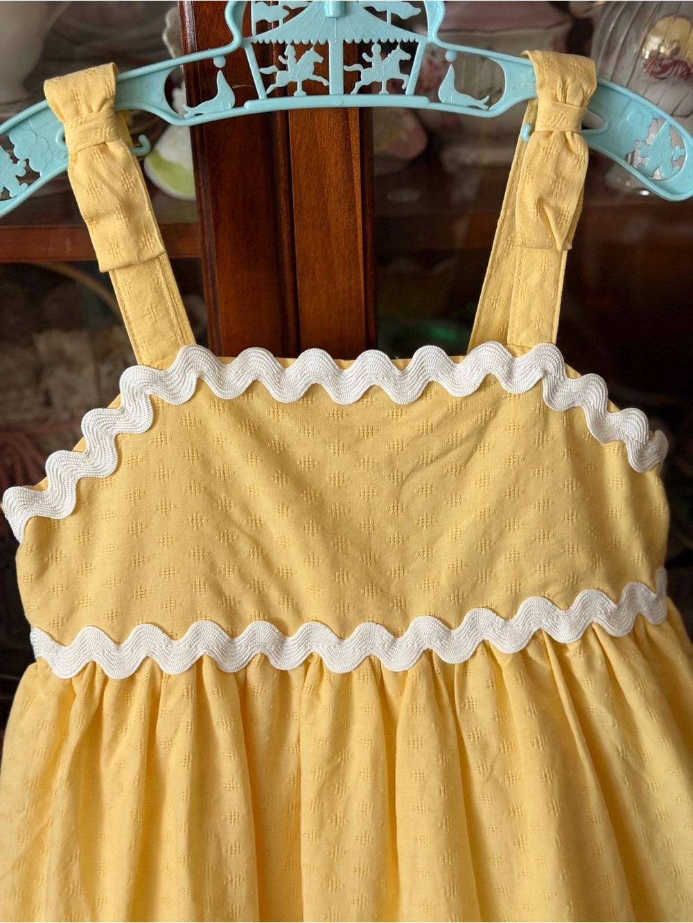 Girls Yellow Sundress with White Rickrack Trim - Picture 3 of 13